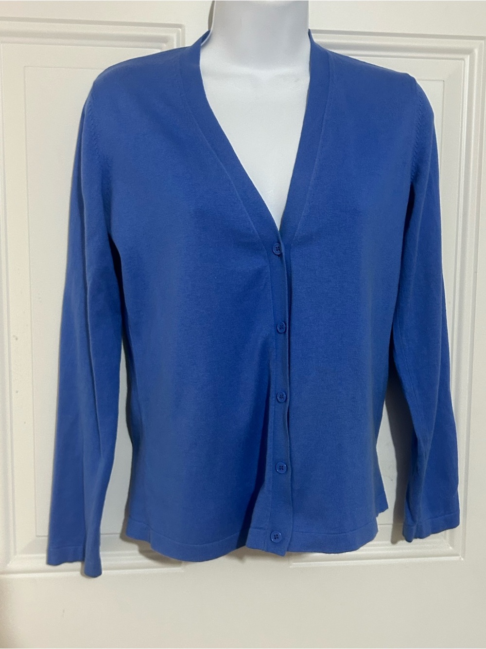 Women's V-Neck Button-Front Blue Cardigan Sweater